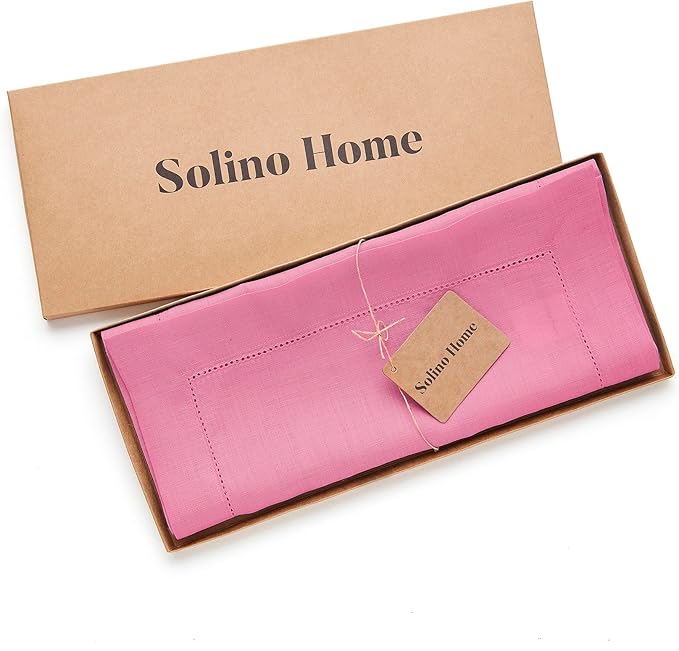 Solino Home Linen Flamingo Pink Table Runner 144 Inches Long - 100% Pure Linen Extra Long Table Runner 14 x 144 Inch for Valentines - Classic Hemstitch