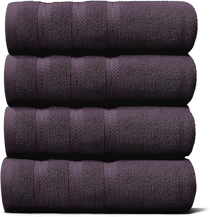 Hearth & Harbor Luxury Hand Towels - 100% Ring Spun Cotton Hand Towels for Bathroom, Shower, Spa, Soft & Absorbent Towels, 4 Piece Set, Purple