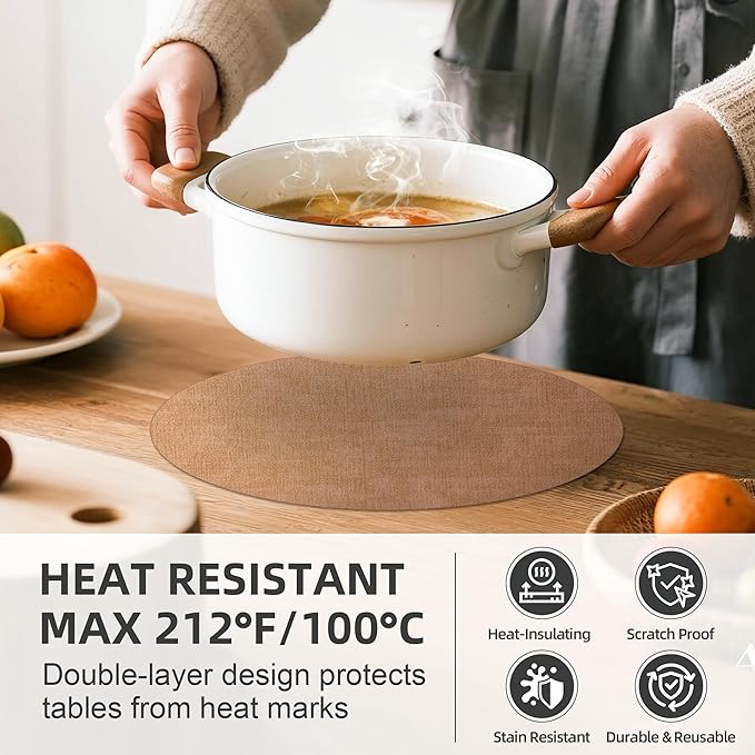 15 inch Faux Leather Round Placemats Set of 4 Non-Slip Washable Wipeable Table Mats, Heat Resistant Waterproof Oilproof Brown Place Mats for Kitchen, Dining, Party, Indoor, Outdoor