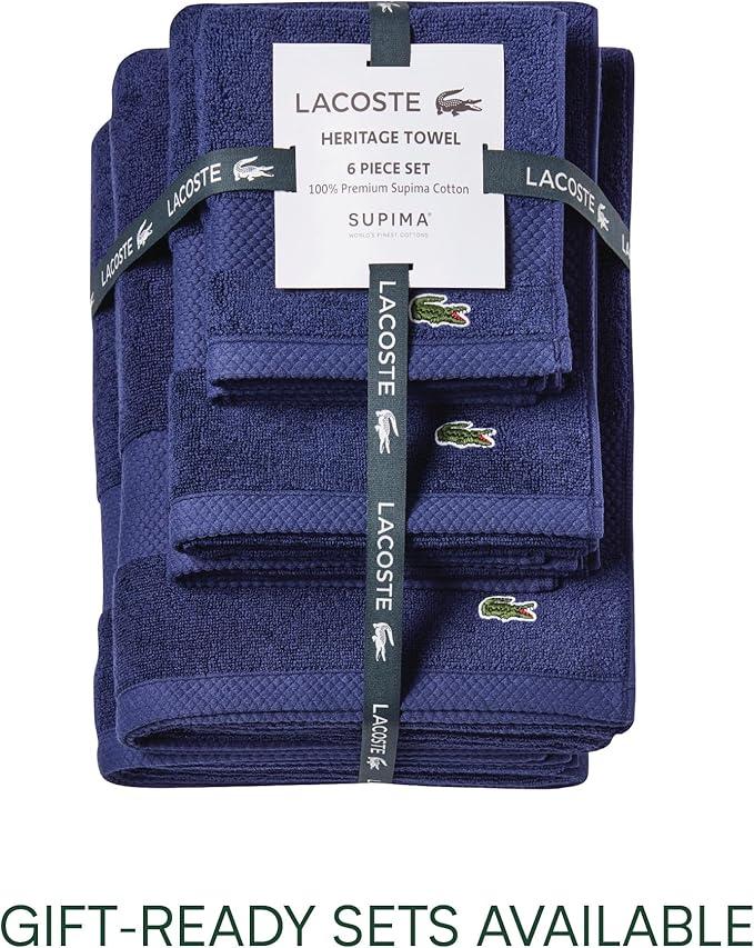 Lacoste Heritage 100% Supima Cotton Bath Sheet, Navy, 35" x 70" – Highly Absorbent & Quick Drying, Premium Super Soft Bath Towel, Bathroom Essential, Gift for All Occasions, Machine Washable