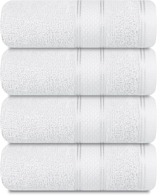 Casa Lino 100% Cotton Hand Towels for Bathroom - Soft, Highly Absorbent & Quick Dry Kitchen Towels - Gym Towel Set - Travel Towel Set - 24" x 16" - Pack of 4 - (White)