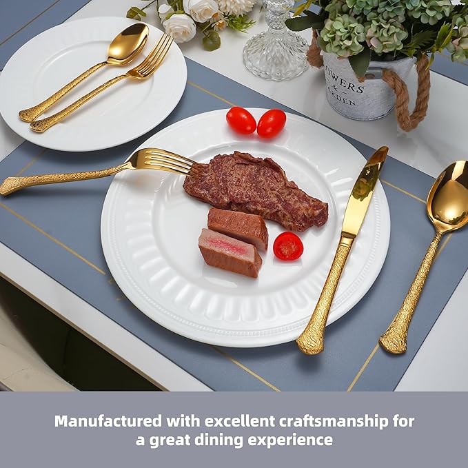 SuperCook 40-Piece Gold Hammered Flatware Set for 8, Durable 18/10 Stainless Steel, Dishwasher Safe, Elegant, Heavy Duty