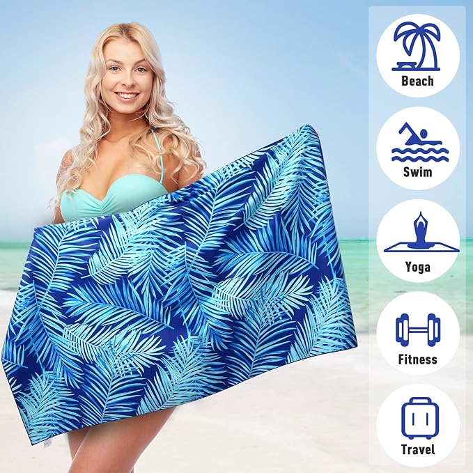 2 Pack Microfiber Beach Towel, Oversized Pool Towel 75”x 35”, Sand-Free Quick Drying Camping Super Absorbent Bath Blanket, Soft Breathable and Lightweight