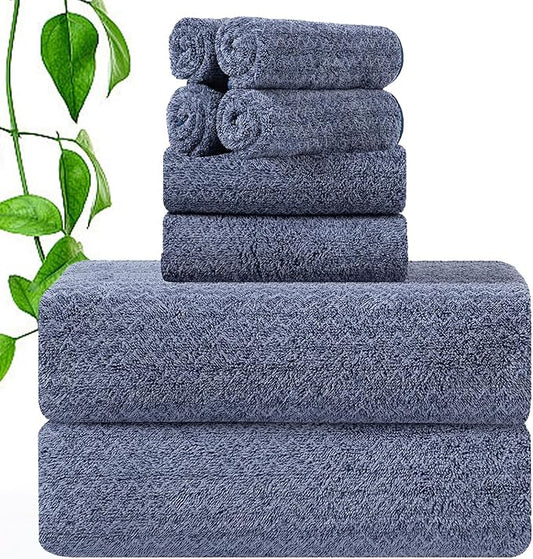 CHINO Bath Towels Set of 8,2 Extra Large Bath Towel 2 Hand Towels 4 Washcloths Microfiber Soft Super Absorbent Towels for Bathroom Quick Dry for Family Hotel Gym Spa(Navy)