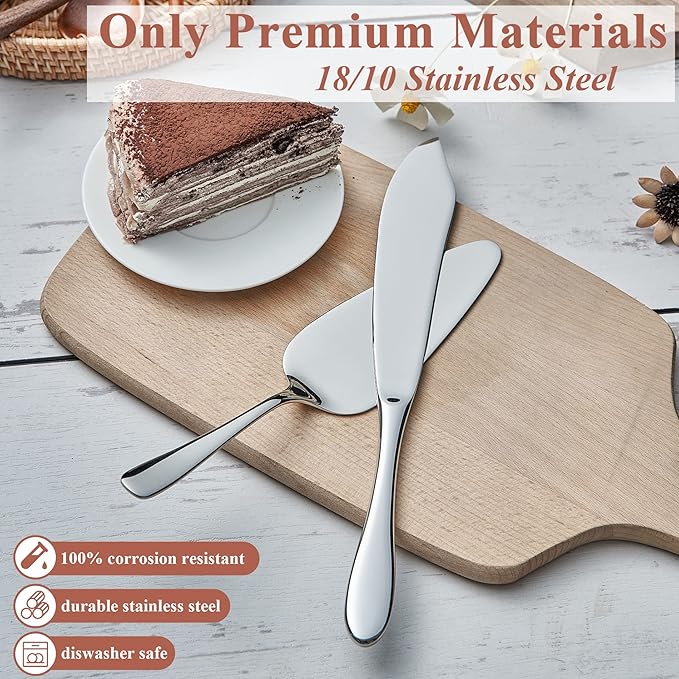 Cake Cutting Set for Wedding, Cake Knife and Server Set, Classic Design 18/10 Stainless Steel Pie Cakes Serving of 2 Piece, Dishwasher Safe