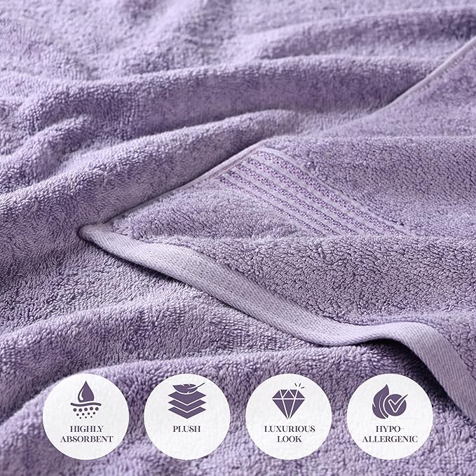 Superior Egyptian Cotton Bath Towel Set, Home Bathroom Towels, Master, Guest Bath, Decor Essentials, Quick Dry, Absorbent, Large Body Towels, Spa, Hotel, Resort, Adult, Kids, Set of 2, Royal Purple