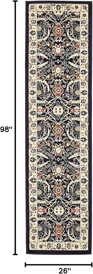 Unique Loom Espahan Collection Area Rug - Cape Cod (2' 2" x 8' 2" Runner, Navy Blue/ Black)