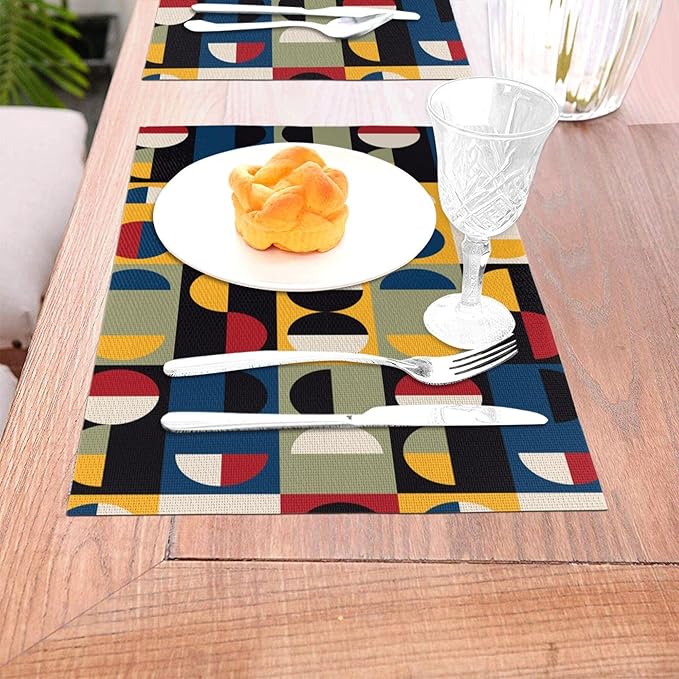 Retro Mid Century Modern Placemats Set of 4 Linen Washable Non-Slip Heat-Resistant Decorative Kitchen Table Mats for Dining Outdoor Home Decor 12x18 Inch