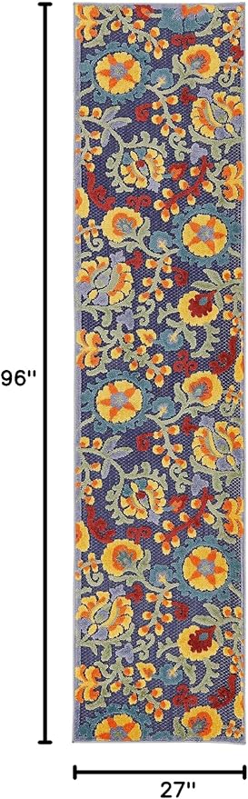 Nourison Home Aloha Navy Multicolor 2'3" x 8' Area Rug - Easy Clean, Non Shedding, Bed Room, Living Room, Dining Room, Kitchen (8' Runner)