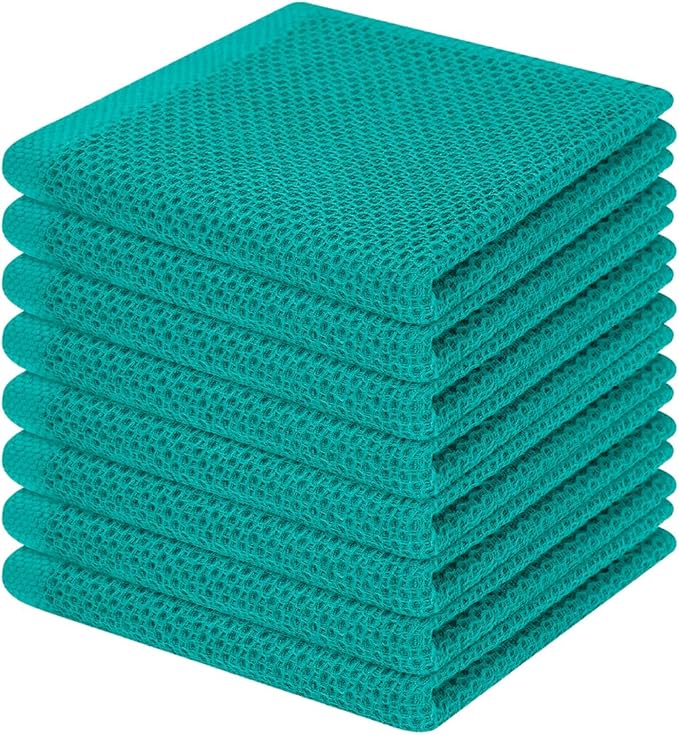 Homaxy 100% Cotton Waffle Weave Kitchen Dish Cloths, Ultra Soft Absorbent Quick Drying Dish Towels, 12 x 12 Inches, 8-Pack, Teal