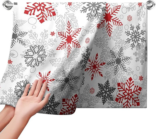 Snowflakes Winter Kitchen Dish Towels Gray Red Snow Hand Towels for Bathroom Xmas Decorations Tea Towel Soft Portable for Home Accessories