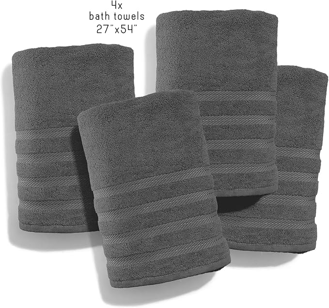 Hearth & Harbor Bath Towels for Bathroom - 100% Ring Spun Cotton Luxury Bathroom Towels - Soft & Highly Absorbent 4 Bath Towels, Gray