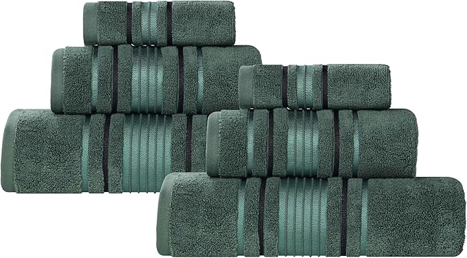 Superior Cotton 6 Piece Towel Set, 2 Bath, 2 Hand, 2 Washcloth/Face Towels, Quick Dry, Home Essentials, Shower, Spa, Luxury Plush Soft Absorbent Towels, Zero-Twist, Solid, Forest Green