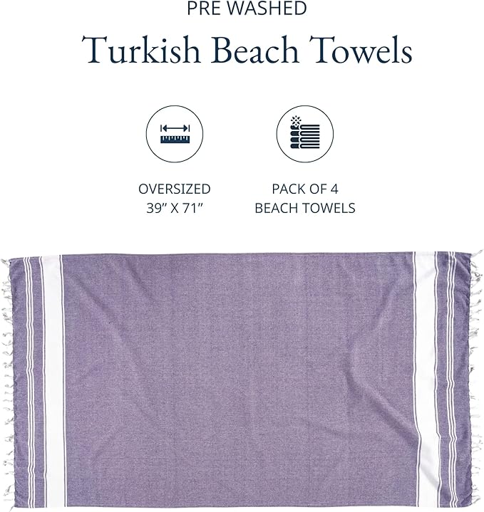 LANE LINEN Beach Towels 4 Pack Oversized - Turkish Towel Set, Pre-Washed Oversized Beach Towel, Quick Dry Beach Towels for Travel, Large Pool Towels, 39"x71" - Day Break