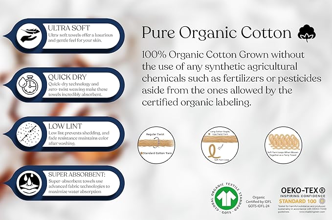 Delara 100% Organic Cotton Towels 650 GSM Plush Feather Touch Quick Dry Bath Sheet, GOTS Certified, Oeko-Tex Green Certified, Organic Cotton Bath Sheet, 36"X70"