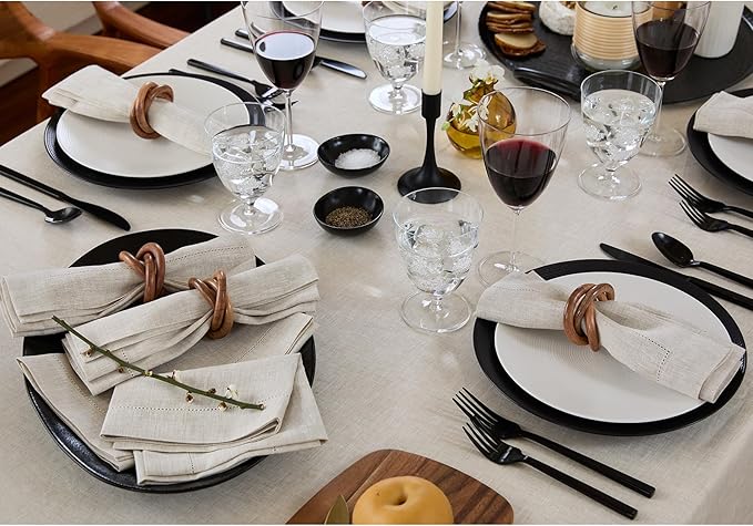 Solino Home Light Natural Linen Tablecloth 52 x 52 Inch - 100% Pure Linen Square Table Throw - Classic Hemstitch, Machine Washable Table Cloth for Holiday, New Year