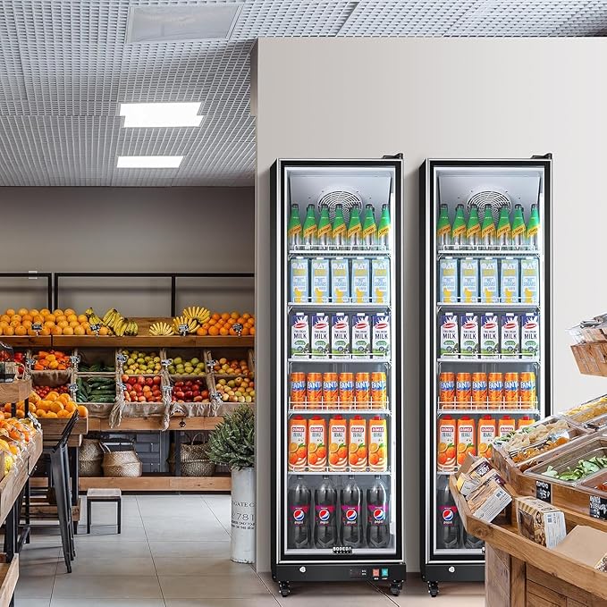 BODEGACOOLER Commercial Beverage Refrigerator with Glass Door,12.5 Cu.Ft Commercial Drink Refrigerator,Upright Large Display Merchandiser Beverage Bar Cooler with Soft LED Light,Adjustable Shelves