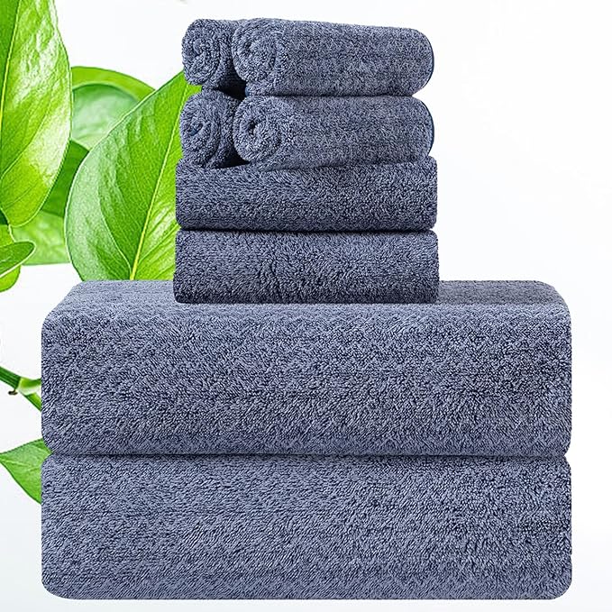 CHINO Bath Towels Set of 8,2 Extra Large Bath Towel 2 Hand Towels 4 Washcloths Microfiber Soft Super Absorbent Towels for Bathroom Quick Dry for Family Hotel Gym Spa(Navy)