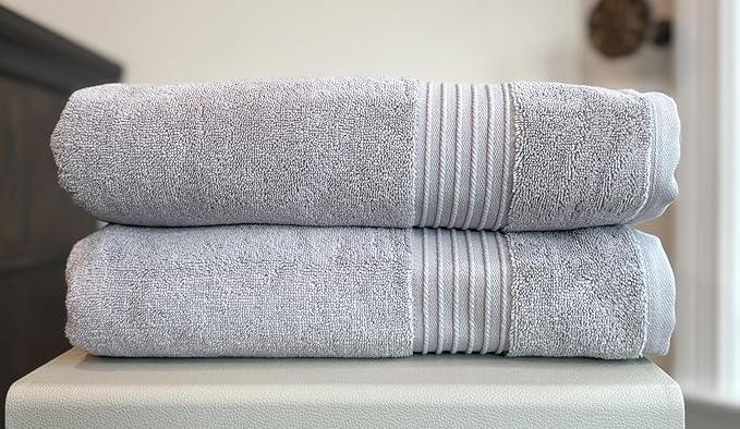 Milara Turkish Super-Plush Bath Towels Set 2-Piece | Premium Cotton Bath Towel Set Absorbent, Durable with Hanging Loops | Silver Gray Color Turkish Bath Towels, (27 x 54 Inches)