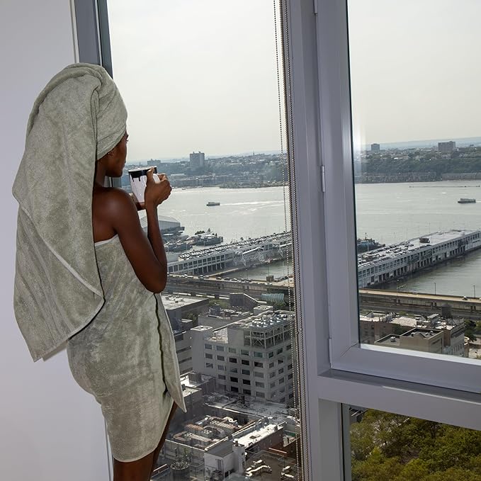 Mosobam Luxury Turkish Towels Set of 2 Bath Sheets 35X70 Seagrass Green 700 GSM Bamboo Viscose & Aegean Turkish Combed Cotton