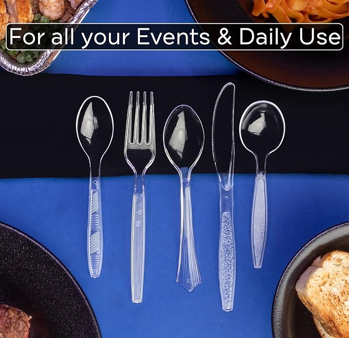 Lonezo [150 Count] Plastic Forks Clear Forks Plastic Disposable Shatter Resistant Disposable Forks Eco Friendly Plastic Forks Heavy Duty Plastic Utensils