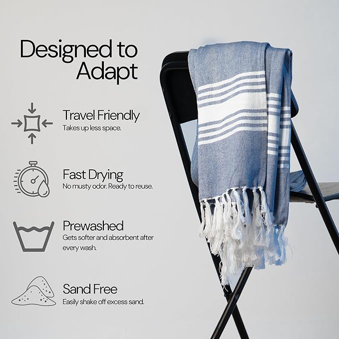 Salt Earth 100% Cotton Herringbone Weave Beach Towel, Set of 4-36" X72" Large Bath Towels, Quick Dry Towel, Bathroom, Beach Essentials, Gym, Lightweight Large Towels (Grey Blue)