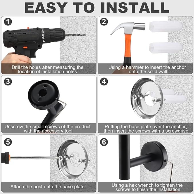 Gisafai 15 Piece Bathroom Hardware Set, 23.6 Inch Brushed Towel Bar Ring Toilet Paper Holder Robe Towel Hook, Sus304 Stainless Steel Bathroom Accessory Set Wall Mounted(Black)