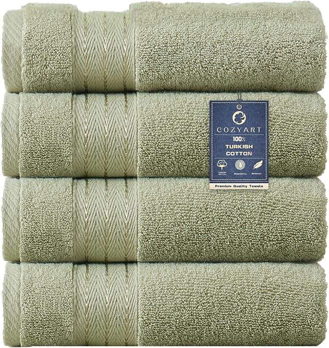 COZYART Sage Green Hand Towels for Bathroom 4 Pcs, 13x30 Cotton Guest Hands Towel Set Super Soft Absorbent Durable 650 GSM for Daily Use