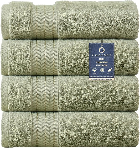 COZYART Sage Green Hand Towels for Bathroom 4 Pcs, 13x30 Cotton Guest Hands Towel Set Super Soft Absorbent Durable 650 GSM for Daily Use