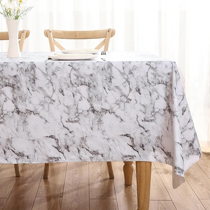 Walrus Heavy Duty Vinyl Tablecloth with Flannel Backing Waterproof Oil-Proof Plastic Table Cloth Stain-Resistant Wipeable Rectangle or Square Table Cover for Indoor and Outdoor (Marble, 60X102 Inch)