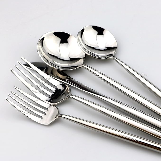 5-Pieces 18/10 Stainless Steel Silverware Set, Mirror Polishing Silver Flatware Set, Kitchen Knife Fork Spoon Utensils, Service for 1
