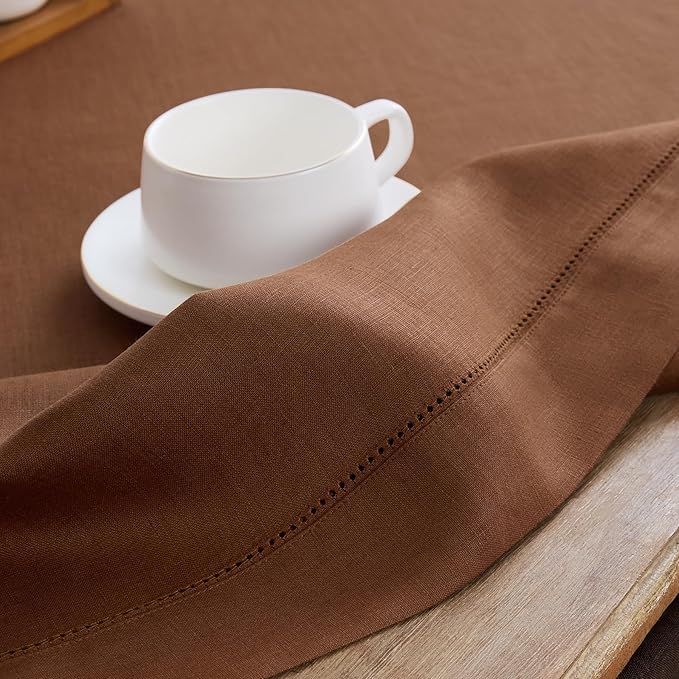 Solino Home Brown Linen Napkins Set of 4-100% Pure Linen Hemstitch Dinner Napkins 20 x 20 Inch - Classic Hemstitch