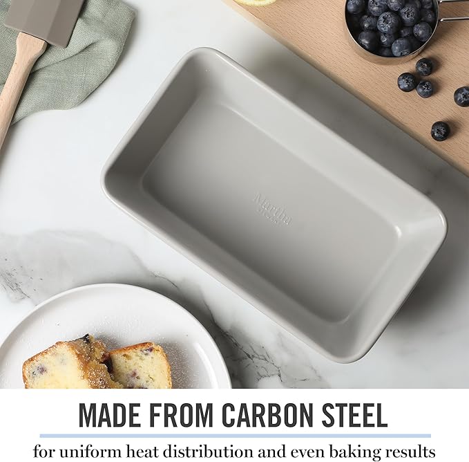 Martha Stewart Gallen 9-Inch Nonstick Carbon Steel Loaf Pan – Cool Grey, Durable Bakeware for Even Baking and Easy Release