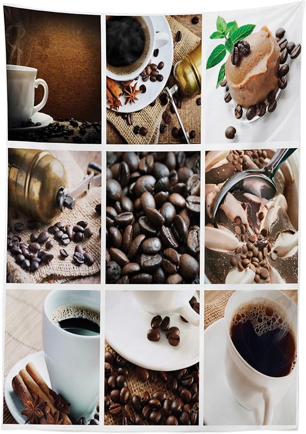 Ambesonne Coffee Tablecloth, Collage of Coffee and Products Beans Deserts Ice Cream Cinnamon Hot Drink, Dining Room Kitchen Rectangular Table Cover, 52" X 70", Brown