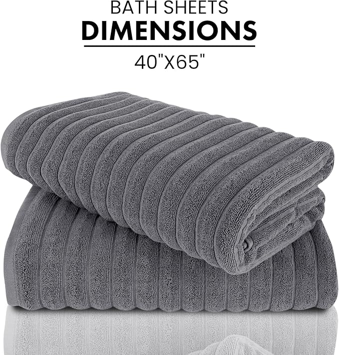 Classic Turkish Towels CTT - Premium 2 Piece Jumbo Bath Sheets, 100% Turkish Cotton, Absorbent & Ultra Comfy Bath Towel Sheets for Hotels & Spa | 40"x65" (Grey)