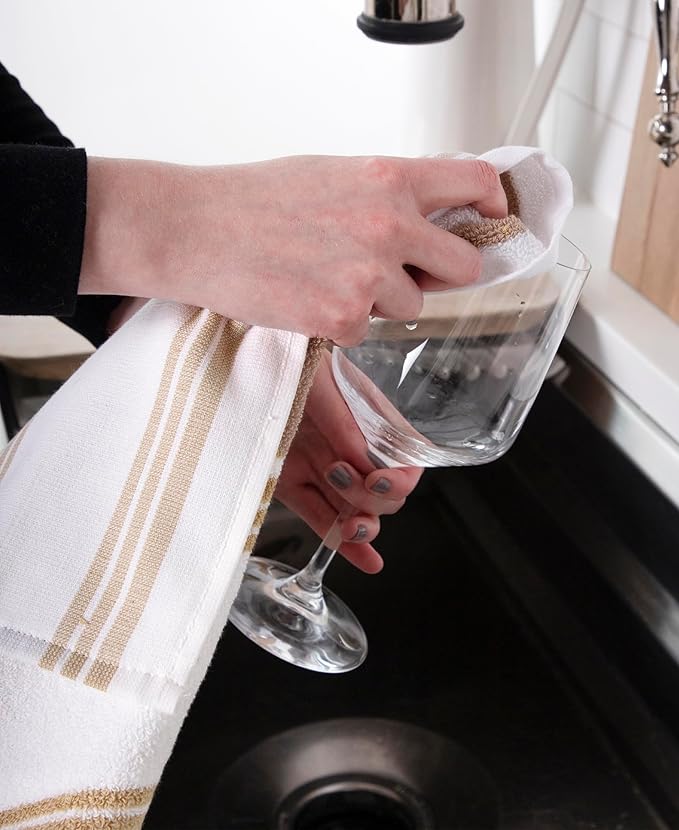 All-Clad Dual-Purpose Kitchen Towels: Highly Absorbent - 100% Cotton, 17"x30" Dish Towels for Cleaning & Drying Dishes & Glassware, 3-Pack, Cappuccino