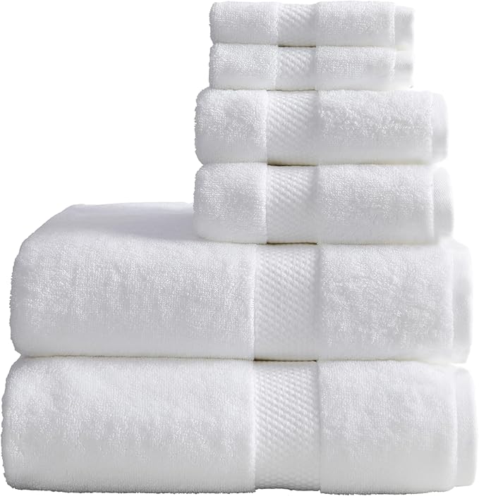 Springtree Home White Bath Towels Set of 6 | Classic Hotel Bath Towels | 100% Combed Cotton | Absorbent Quick-Dry Towels for Bathroom | Oeko-TEX® Standard 100 Cotton | Cynewski Collection - White