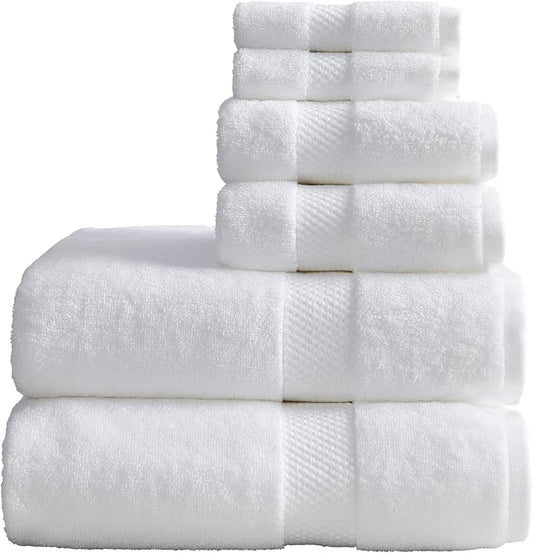 Springtree Home White Bath Towels Set of 6 | Classic Hotel Bath Towels | 100% Combed Cotton | Absorbent Quick-Dry Towels for Bathroom | Oeko-TEX® Standard 100 Cotton | Cynewski Collection - White