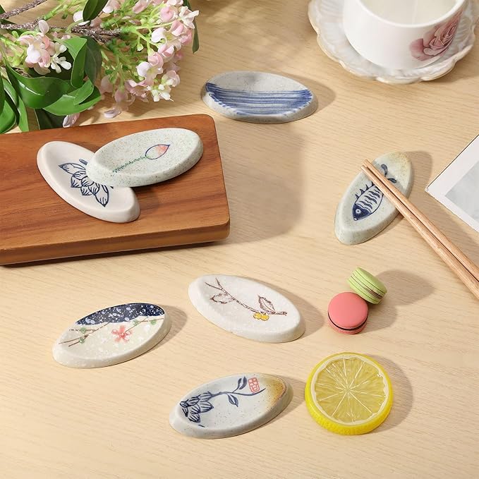 7Pcs Japanese Chopstick Holder Classic Ceramic Chopsticks Stand Rest Oval Shape Table Tableware Decoration Brackets for Spoons Cutlery Forks Paint Brushes