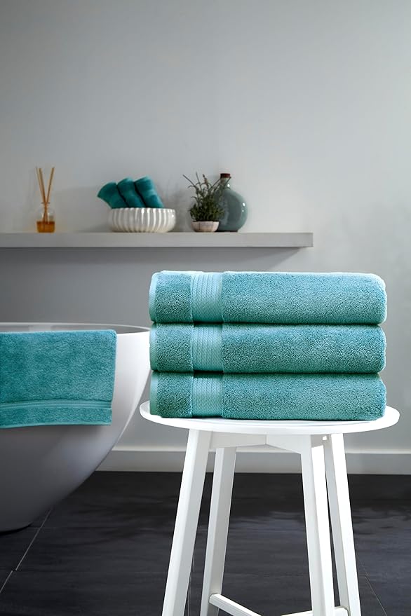 Ozdilek 6-Piece Bath Towel Set, 2 Bath, 2 Hand, 2 Wash, 100% Cotton Turkish Towels, 2 Bath Towels (30x60/550 GSM), 2 Hand Towels (16x30/575 GSM), 2 Washcloths (13x13/600 GSM) (Milky Blue)