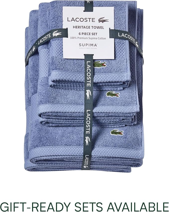 Lacoste Heritage 100% Supima Cotton Bath Towel, Light Denim, 30" x 54" – Highly Absorbent & Quick Drying, Premium Super Soft Bath Towel, Bathroom Essential, Gift for All Occasions, Machine Washable
