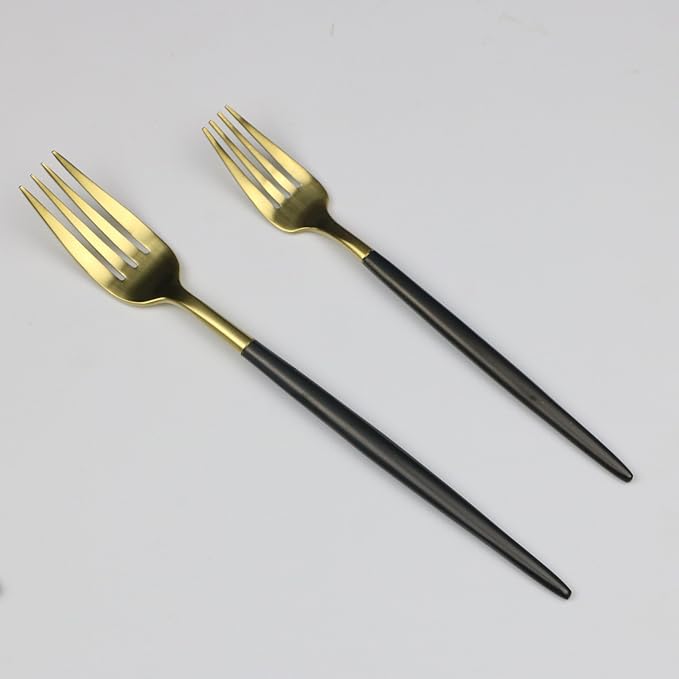 20-Pieces Luxury Black Handle Gold 18/10 Stainless Steel Flatware Set, Matte Finish, Service for 4