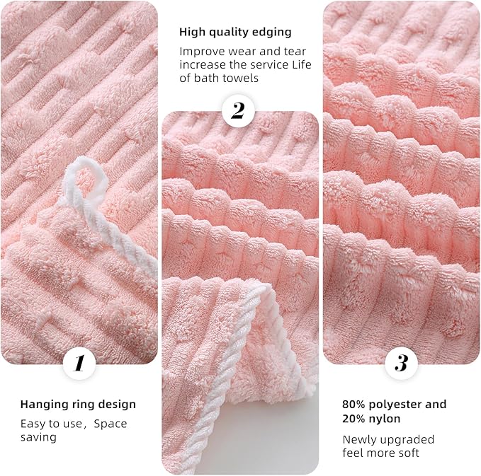 40x80 Inches Oversized Bath Sheets Extra Large Bath Towels Set of 6 for Adults Super Soft Quick Dry Lightweight Lint Free Absorbent Stripe Microfiber Shower Towels (Pink,6 Piece)