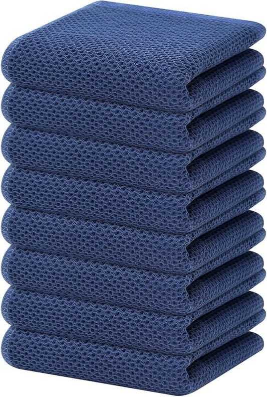 Homaxy 100% Cotton Waffle Weave Kitchen Dish Towels, Ultra Soft Absorbent Quick Drying Cleaning Towel, 13 x 28 Inches, 8-Pack, Navy Blue