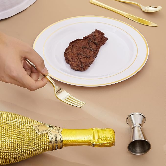 N9R 180PCS Gold Plastic Forks, Solid, Durable and Heavy Duty Plastic Forks, Perfect Utensils for Parties, Weddings and other Formal Events