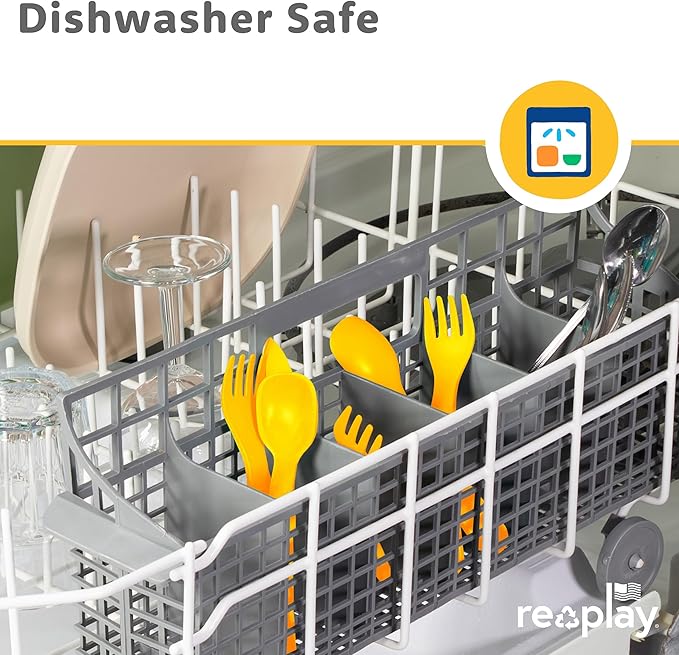 Re-Play Toddler Forks and Spoons Set - 6x6 Utensils Set for Kids - Dishwasher and Microwave Safe - Made in USA - Set of 12-5.8" x 1.2" x 0.2" - Crayon Box