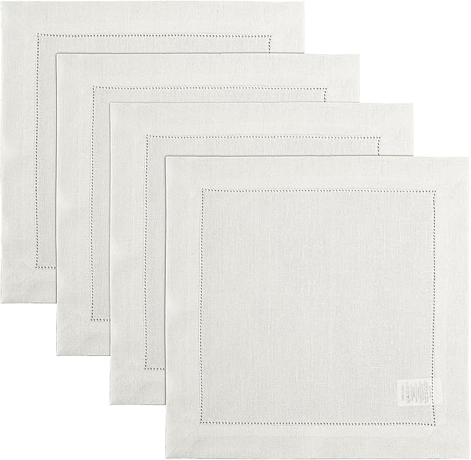 Solino Home Square Placemats Set of 4-100% Pure Linen Ivory Cloth Placemats 14 x 14 Inch - Classic Hemstitch, Machine Washable Place Mats for Holiday, New Year