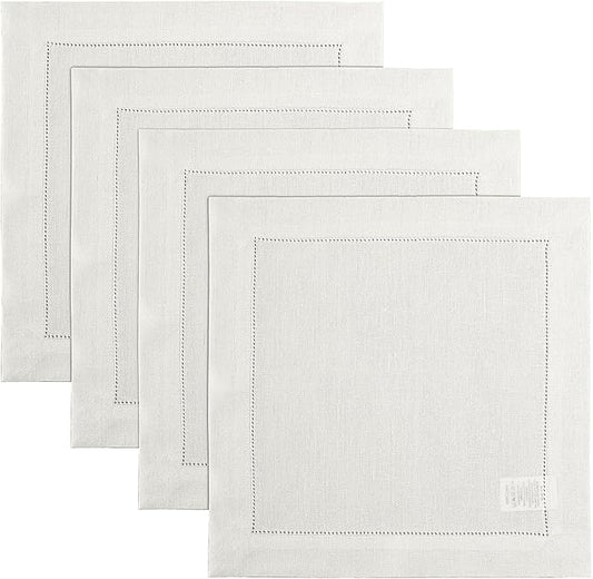 Solino Home Square Placemats Set of 4-100% Pure Linen Ivory Cloth Placemats 14 x 14 Inch - Classic Hemstitch, Machine Washable Place Mats for Holiday, New Year
