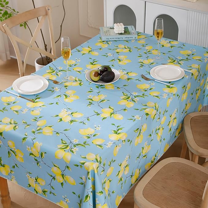 Walrus Heavy Duty Vinyl Tablecloth with Flannel Backing Waterproof Oil-Proof Plastic Table Cloth Stain-Resistant Wipeable Rectangle or Square Table Cover for Indoor and Outdoor (Lemon, 60x84 Inch)