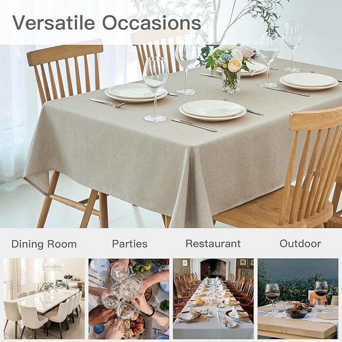 maxmill Square Linen Textured Tablecloth Waterproof Spillproof Wrinkle Free Soft Slubby Textured Table Cloth for Dinner and Party Washable Wipeable Fabric Table Cover Decoration, 60 x 60 Inch, Linen